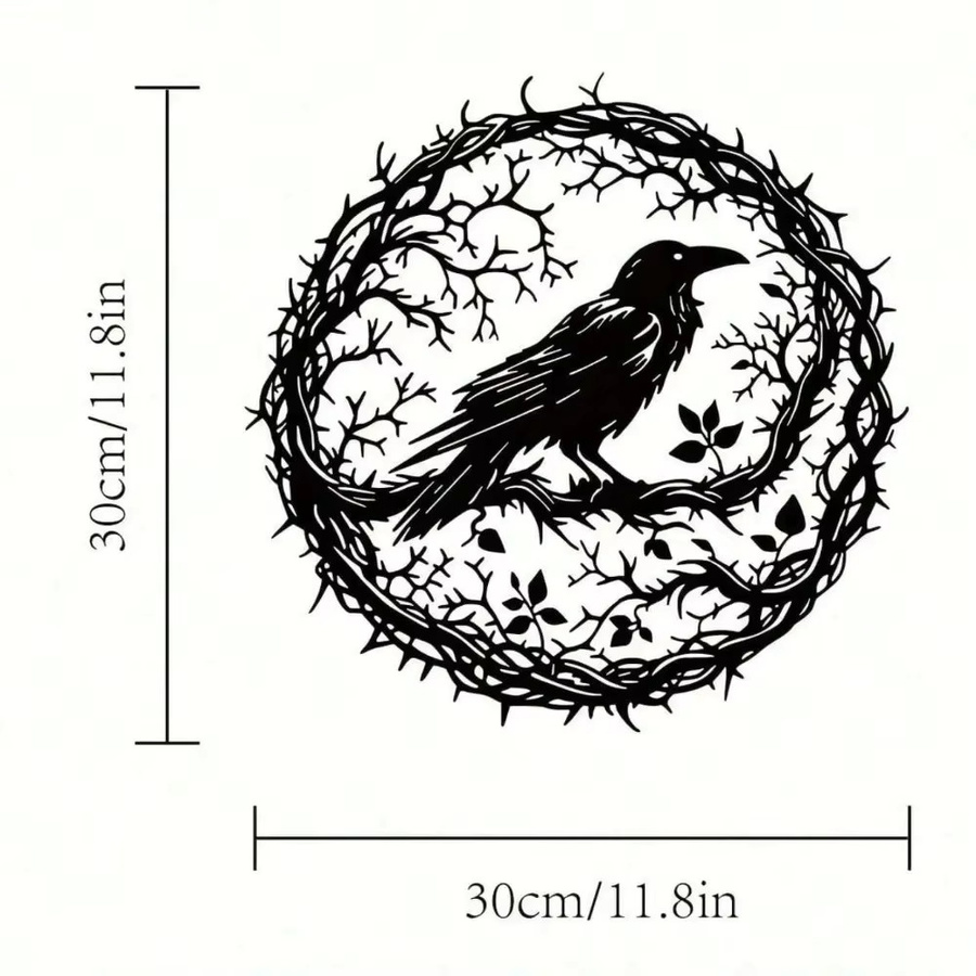 CIFBUY Wanddekoration aus schwarzem Metall im Gothic-Stil mit Krähen-Motiv, Vintage Industrial Vogelsilhouette als Hängedekoration für Halloween - Bild 3