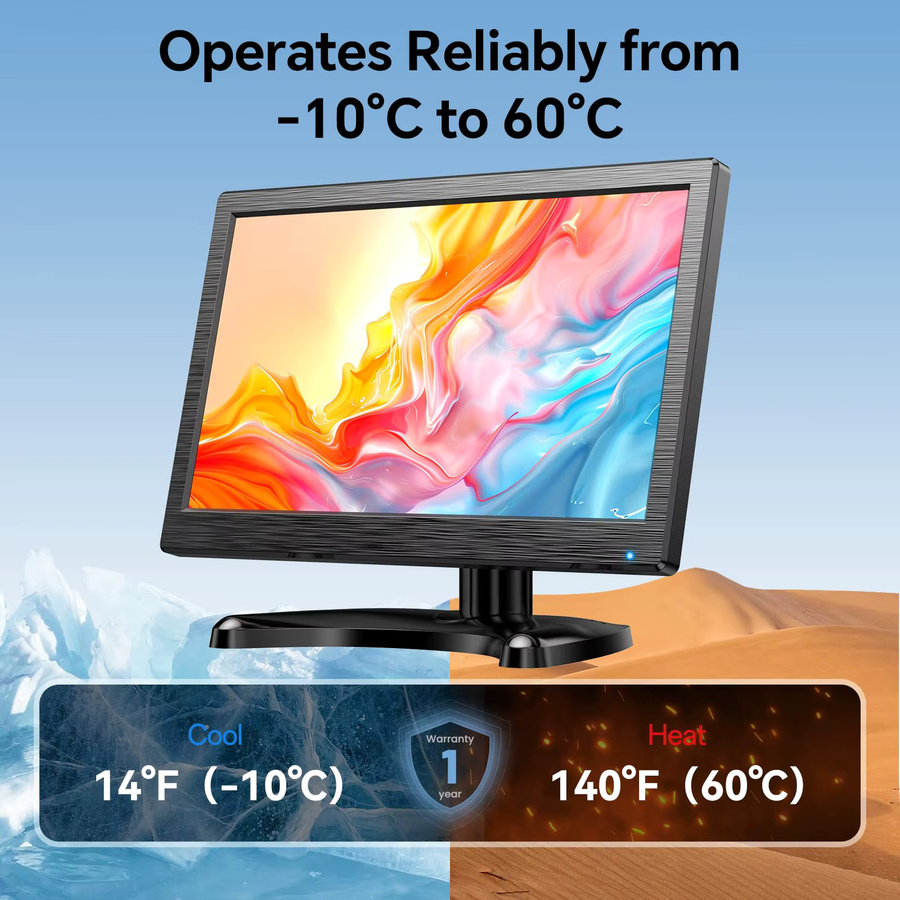 Eyoyo 12 Zoll Überwachungskamera-Display mit Full HD LED-Bildschirm, HDMI, VGA, AV, BNC und USB-C, Schwarz - Bild 3