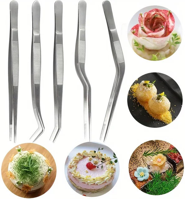Vvocci Präzisionsküchenpinzette aus Edelstahl in Silber, gebogene Zange zum Backen und Dekorieren - Bild 1