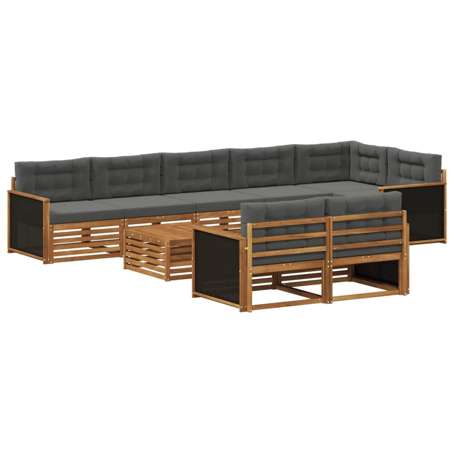 vidaXL Outdoor-Sofagarnitur aus Akazienholz mit 9 Kissen in Anthrazit und Grau - Bild 2