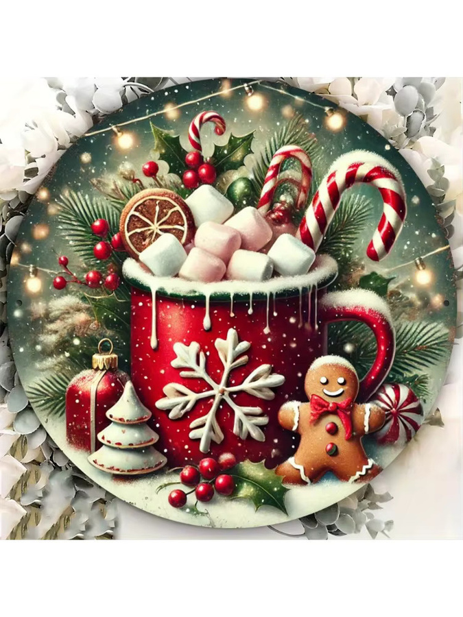 HELLOYOUNG Weihnachtsschild aus Aluminium mit Lebkuchen und heißem Kakao, Multicolor, B/H: 20 x 20 cm - Bild 6