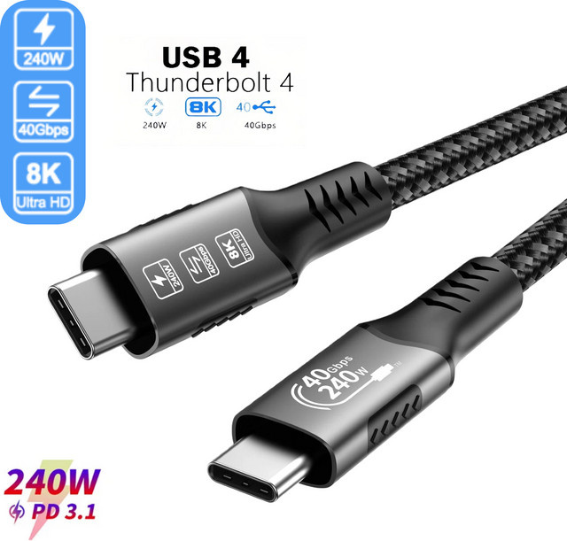 FDBOY USB4 Kabel für Thunderbolt 4 mit 40 Gbit/s, 240 W Schnellladung und 8K@60 Hz Displayunterstützung, Schwarz - Bild 1