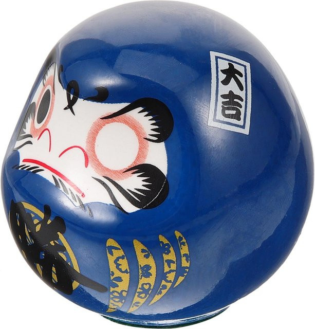 Binchi Traditionelle Japanische Daruma Statue aus Keramik in Blau als Glücksbringer für dein Heim oder Büro - Bild 1
