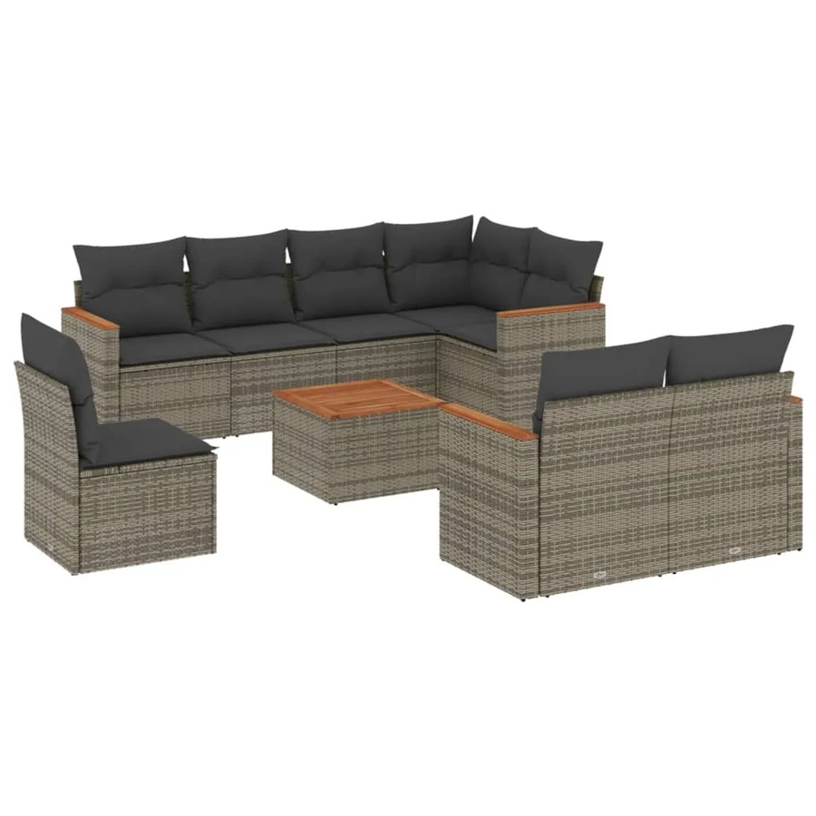 vidaXL 9-teilige Garten-Sofagarnitur in L-Form aus grauem Poly-Rattan mit Kissen und pulverbeschichtetem Stahlgestell - Bild 2