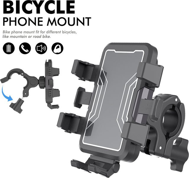 6-Klauen-Fahrrad-Handyhalterung mit Ladeanschluss und 360 Grad Rotation in Rot, Anti-Shock Halterung für Motorrad, MTB, Rennrad und Roller, passend für 4,7 bis 7 Zoll Smartphones - Bild 1