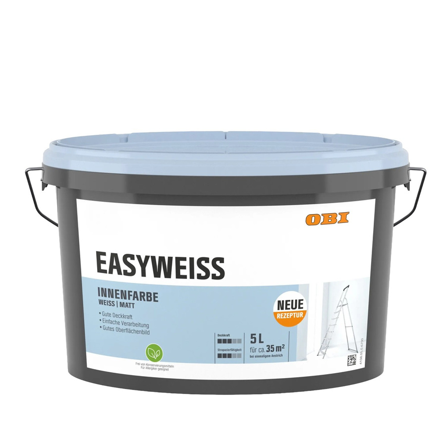OBI Wandfarbe Easyweiss Weiß Matt Dispersion Wasserbasiert 5 l - Bild 2