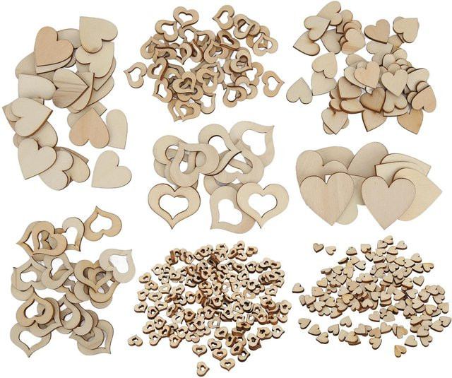400 Stück GoolRC Holzherzscheiben in Braun als DIY-Verzierungen und Ornamente für deine Hochzeitsdekoration - Bild 1