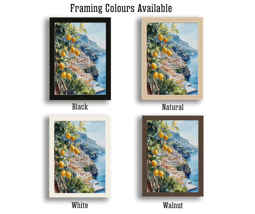 Aquarell Kunstdruck Positano Italien Landschaft Wanddekoration Amalfi Küste Mehrfarbig - Bild 4