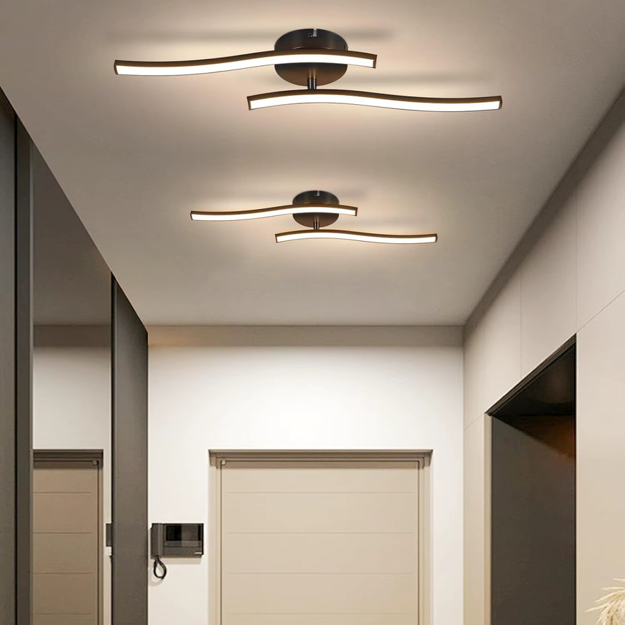 Cliheet LED-Deckenleuchte in Schwarz mit Wellendesign, 12 W, 3000 K Warmweiß, moderne Unterputzleuchte für Küche, Schlafzimmer, Wohnzimmer, Flur und Büro - Bild 2