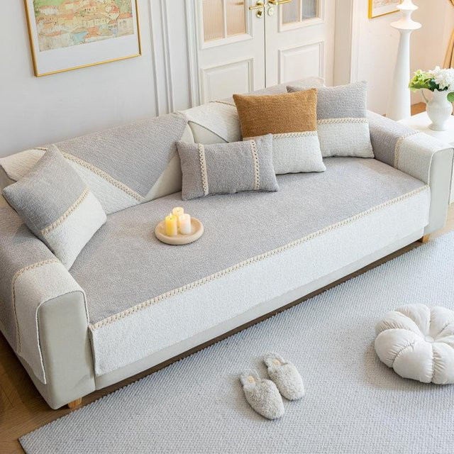 Super Six Design Sofa Kissen Color-Block aus Plüsch und Leder, rutschfest und waschbar, B/T: 70 x 70 cm - Bild 1