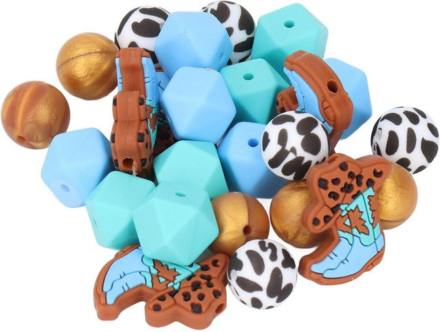 GoolRC Perlen Set, Geometrische Achteckige Perlen, Cowboy-Stiefel Kuhdruck, blue - Bild 1