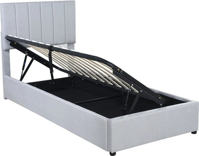 Merax Kinderbett mit Hydraulik-Stauraum in Grau, B/T/H: 90 x 200 x 34 cm - Bild 1