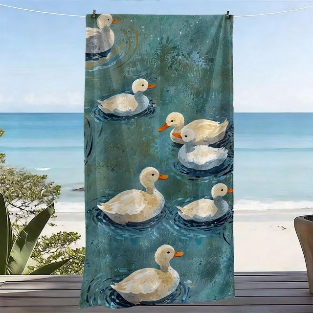 Dalangpa Aquarell-Enten Strandtuch mit niedlichem Enten-Aufdruck, weich und schnelltrocknend, Breite: 40 cm, Höhe: 60 cm - Bild 1