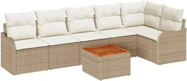 vidaXL Garten-Sofa-Set 7-teilig in Beige und Weiß mit L-Form, Polsterung und Outdoor-Couchtisch aus pulverbeschichtetem Stahl und Akazienholz - Bild 1