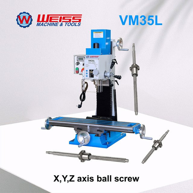 WEISS Fräsbohrmaschine VM35L Benchtop mit X, Y, Z-Achse, Kugelumlaufspindel, variabler Geschwindigkeit, 1500 W Motor, MT3 R8, Farbe: Blau, B/T/H: 166,0 x 121,0 x 66,0 cm - Bild 1