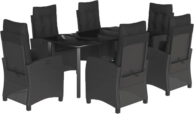 vidaXL 7-teilige Garten-Essgruppe aus Poly Rattan in Schwarz mit Kissen und Tisch aus gehärtetem Glas - Bild 1