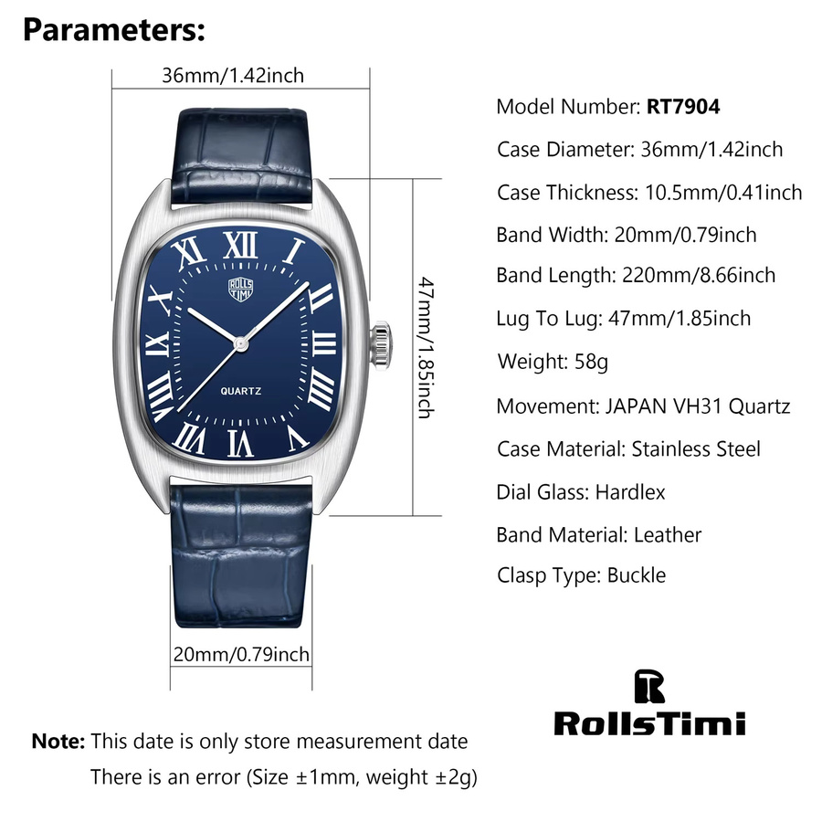RollsTimi Armbanduhr, Quarz, Oval, Edelstahl, Leder, Weiß, Herren - Bild 6