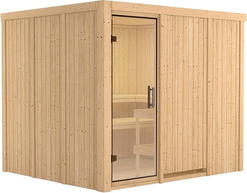 Karibu Sauna Jöhvi aus Fichtenholz für 4 Personen in Beige, B/T/H: 231 x 196 x 198 cm - Bild 1