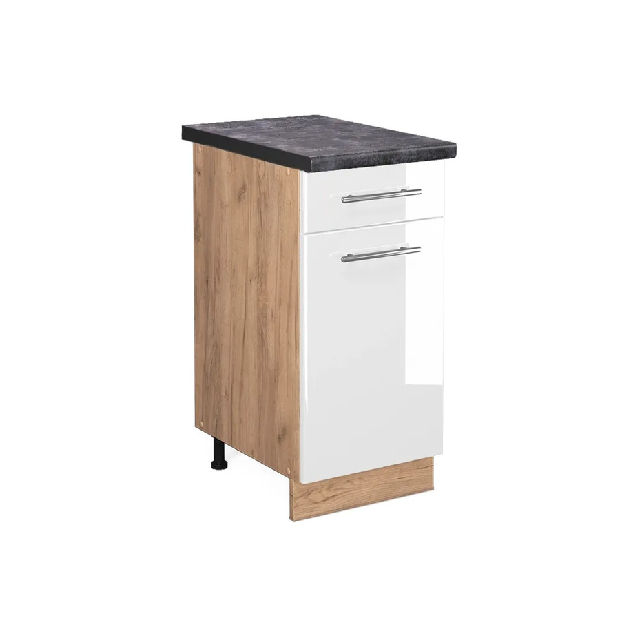 Vicco Küchenunterschrank Fame-Line in Weiß Hochglanz und Anthrazit mit Eiche-Optik, B: 40 cm, H: 82 cm, T: 60 cm - Bild 2