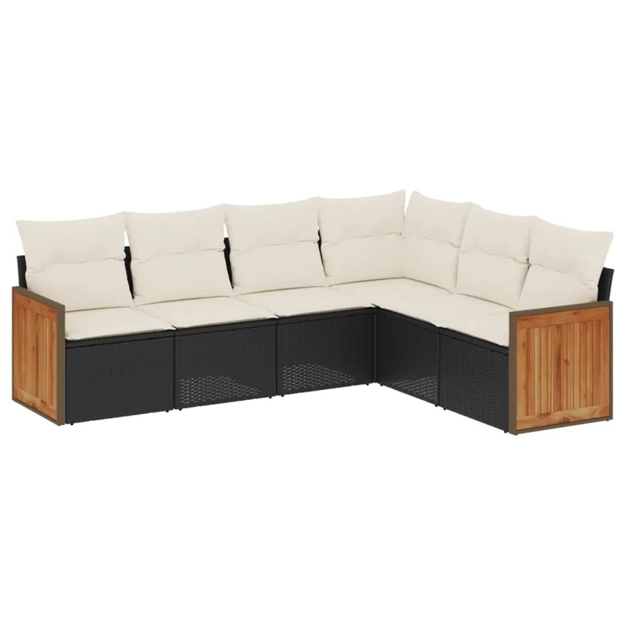 vidaXL 6-teilige Garten-Sofagarnitur in L-Form aus Poly-Rattan und pulverbeschichtetem Stahl mit Kissen in Schwarz und Cremeweiß - Bild 2