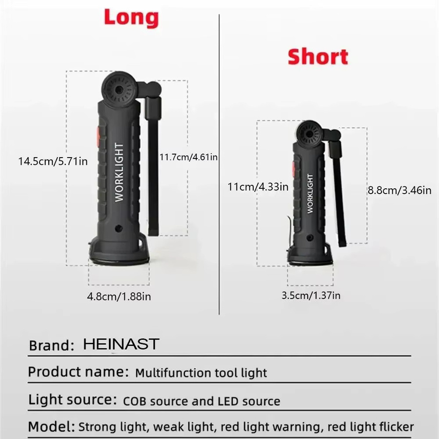 Heinast LED-Arbeitsleuchte mit Magnet und Aufhängehaken, wiederaufladbar, Schwarz - Bild 5