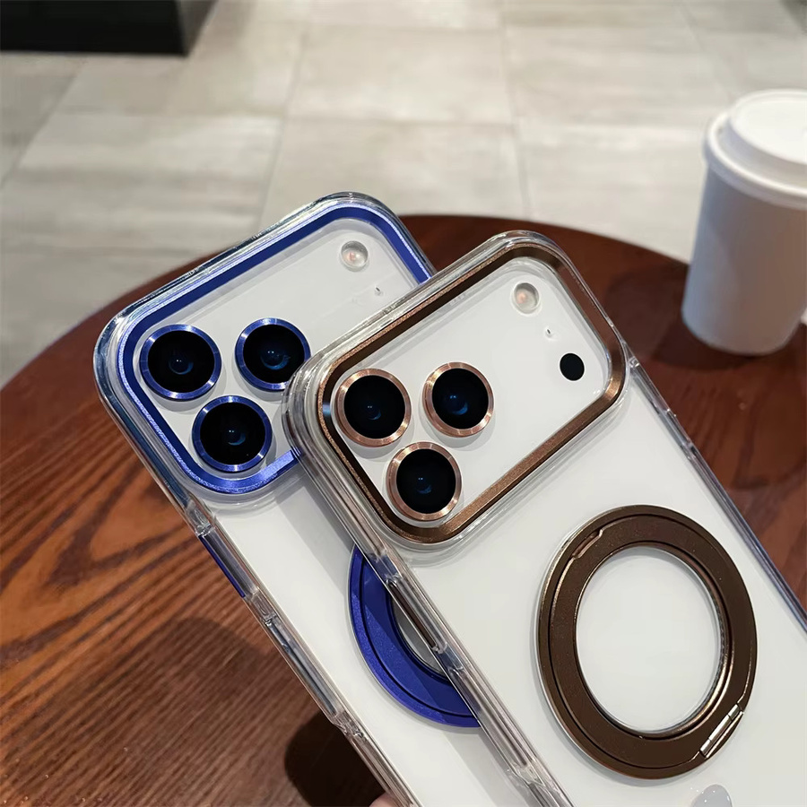 Xeber Magnetische Schutzhülle für iPhone mit rotierbarem Ständer und MagSafe Unterstützung in Transparent Gold - Bild 1
