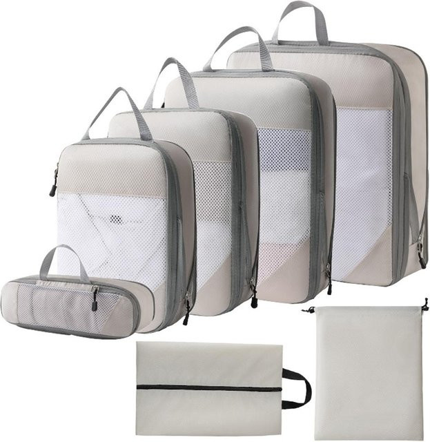 TOMTOP JMS Kompressionspackwürfel Set aus Stoff und Mesh mit Griffen in Beige - Bild 1