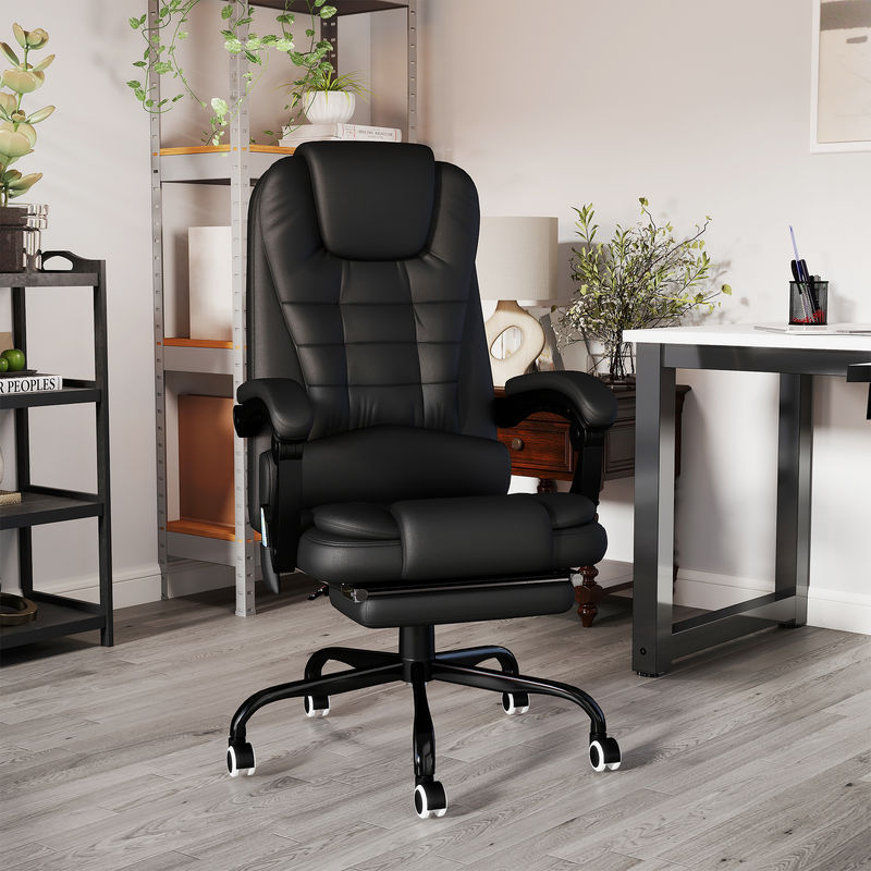 Vinsetto Massagesessel mit 7 Punkten, höhenverstellbarer Drehstuhl mit Fußstütze und Rückenpolster, Schwarz, B/T/H: 67 x 79 x 111-121 cm - Bild 2