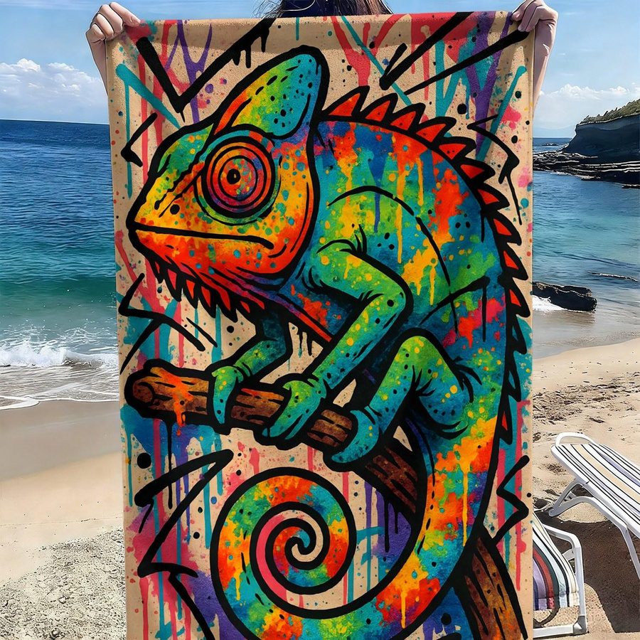 Ka Chen Muda Strandtuch mit Chamäleon Graffiti Abstraktem Muster aus Mikrofaser, Multicolor, Breite: 101 cm, Höhe: 183 cm - Bild 4