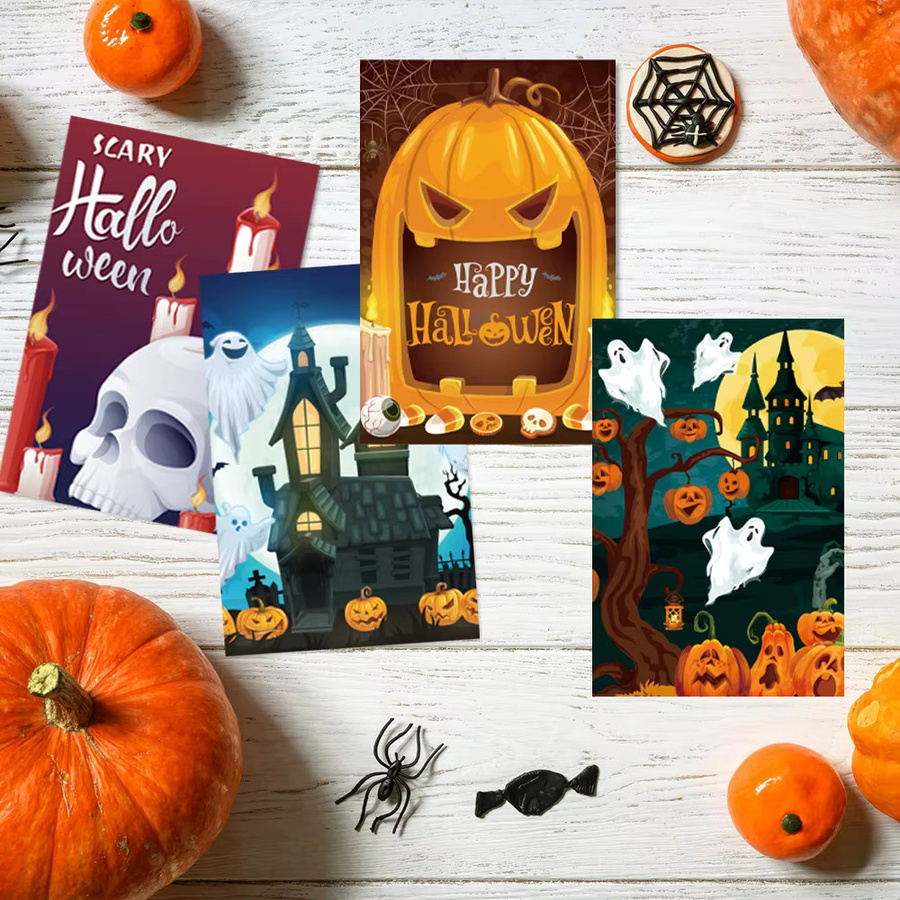 WEIGAO Vintage Halloween Grußkarten Set mit Kürbis und Geist, 12 Stück, Multicolor - Bild 3