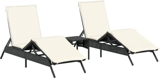 vidaXL Sonnenliegen Set aus 2 Stück mit Tisch aus Poly Rattan in Schwarz - Bild 1