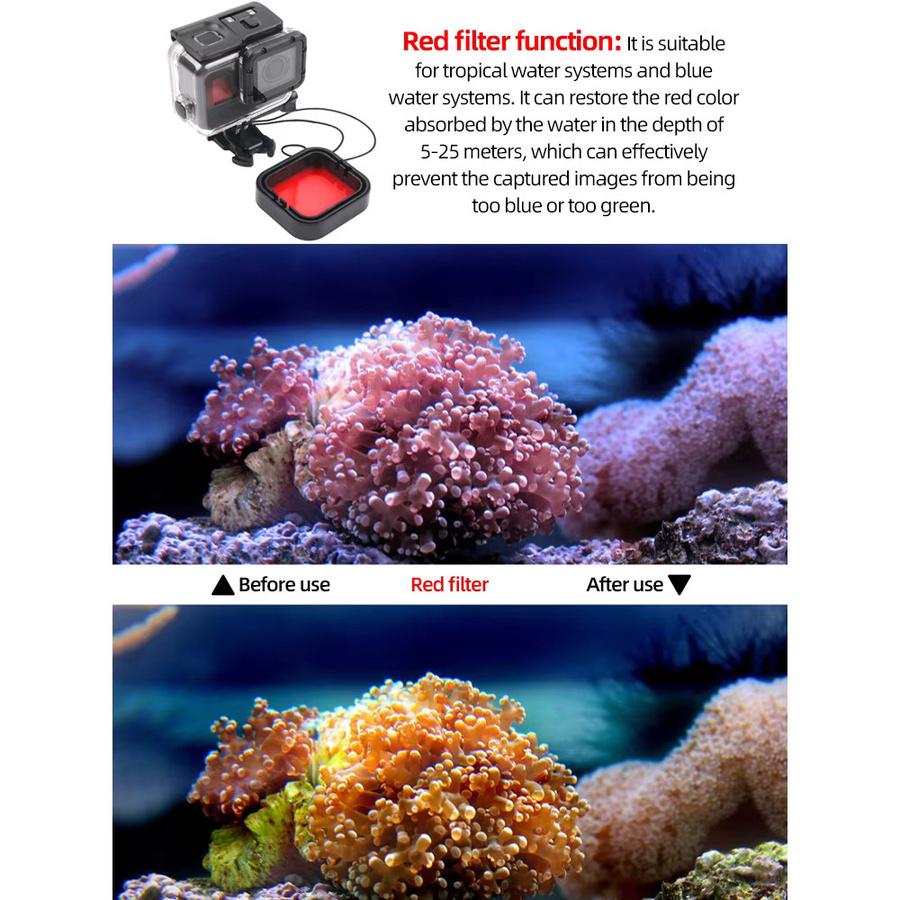 GoPro Tauchfilter mit Objektivdeckel für Hero 5, Hero 6 und Hero 7 in Rot, Lila und Rosa - Bild 5