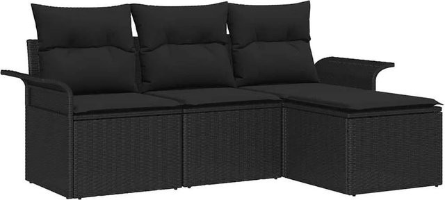 vidaXL Sofa Set 4-teilig aus Poly-Rattan in Schwarz mit Kissen und Fußhocker - Bild 1
