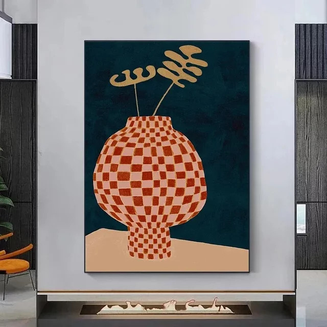 Abstraktes Leinwandgemälde mit eleganter Vase im Boho-Minimalismus von Potdemiel, mehrfarbig - Bild 1