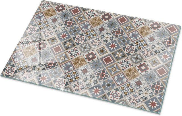 Tulup Couchtischplatte aus Glas mit Mosaikmuster und Ornamenten, Grau, B/T: 100 x 70 cm - Bild 1