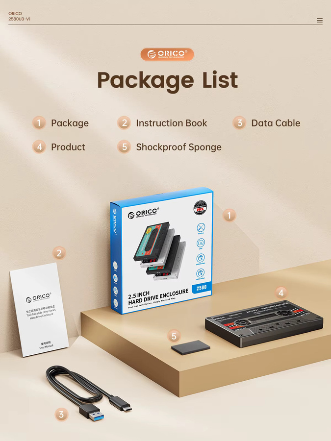 ORICO Externes 2,5 Zoll Festplattengehäuse SATA zu USB mit UASP Unterstützung für 7/9,5mm HDD und SSD, Schwarz - Bild 6