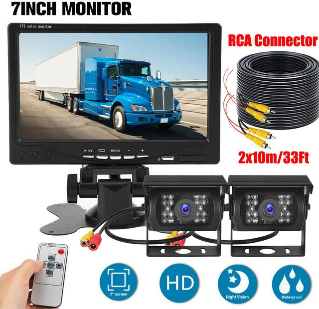 QueenDer Rückfahrkamera-Set für Auto und LKW mit 7 Zoll Monitor, 2 CCD Rückfahrkameras und Nachtsicht, Schwarz - Bild 1