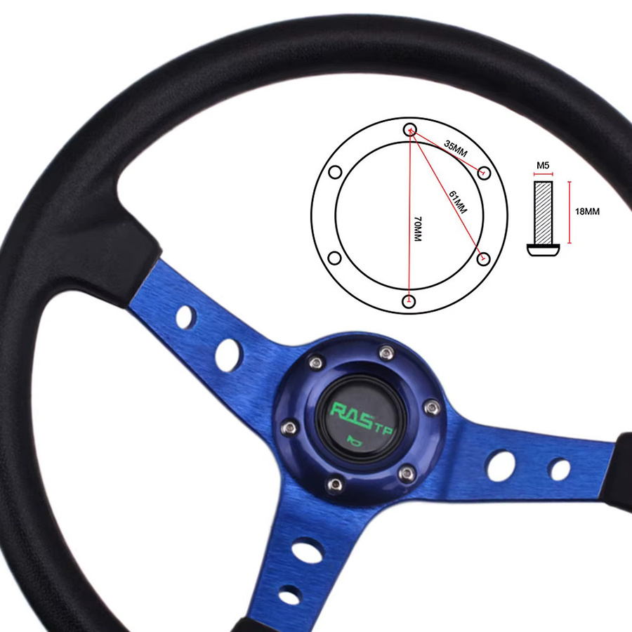 MUGE Universal Auto Racing Sport Lenkrad aus Aluminium und PU in Schwarz Blau Rot, 14 Zoll - Bild 2