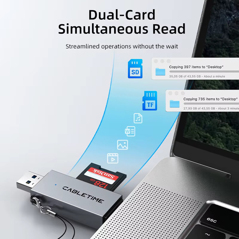 CABLETIME 2-in-1 USB 3.0 Kartenleser mit USB-C und Micro-SD-Anschluss, Hochgeschwindigkeits-Leser mit bis zu 104 MB/s, kompatibel mit Android, iPad und MacBook Pro - Bild 5