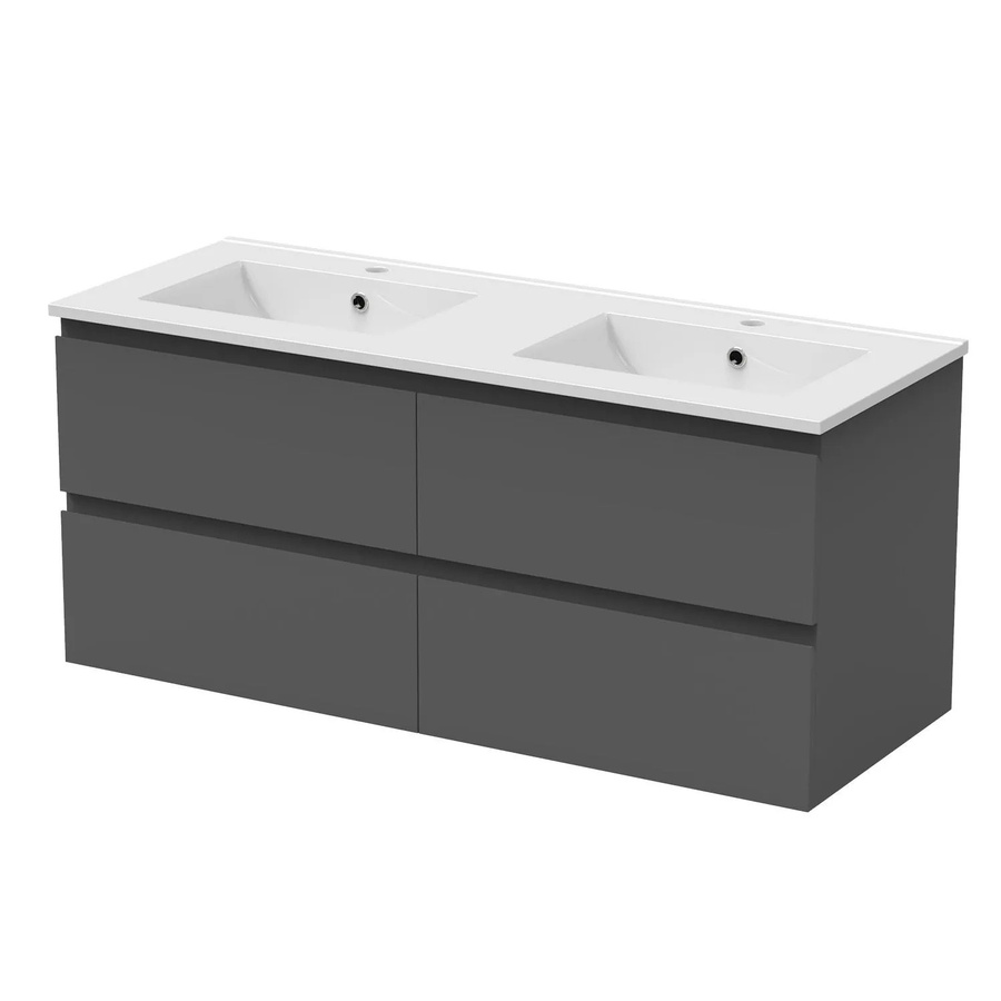 AICA Badmöbel Aalst 2-teiliges Badezimmer-Set mit Keramik-Waschtisch und Unterschrank in Matt Anthrazit, Breite: 121 cm, Wandmontage mit Softclose-Schubladen - Bild 2