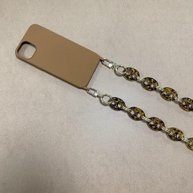 Acryl Handy-Lanyard Kette für Apple iPhone 11 bis iPhone 16 Pro Max in Braun, 120 cm lange Taschenkette für Damen - Bild 1