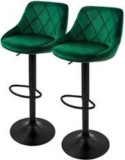 ML-Design Barhocker 2er Set aus Samt in Grün mit Rückenlehne und Fußstütze höhenverstellbar - Bild 1