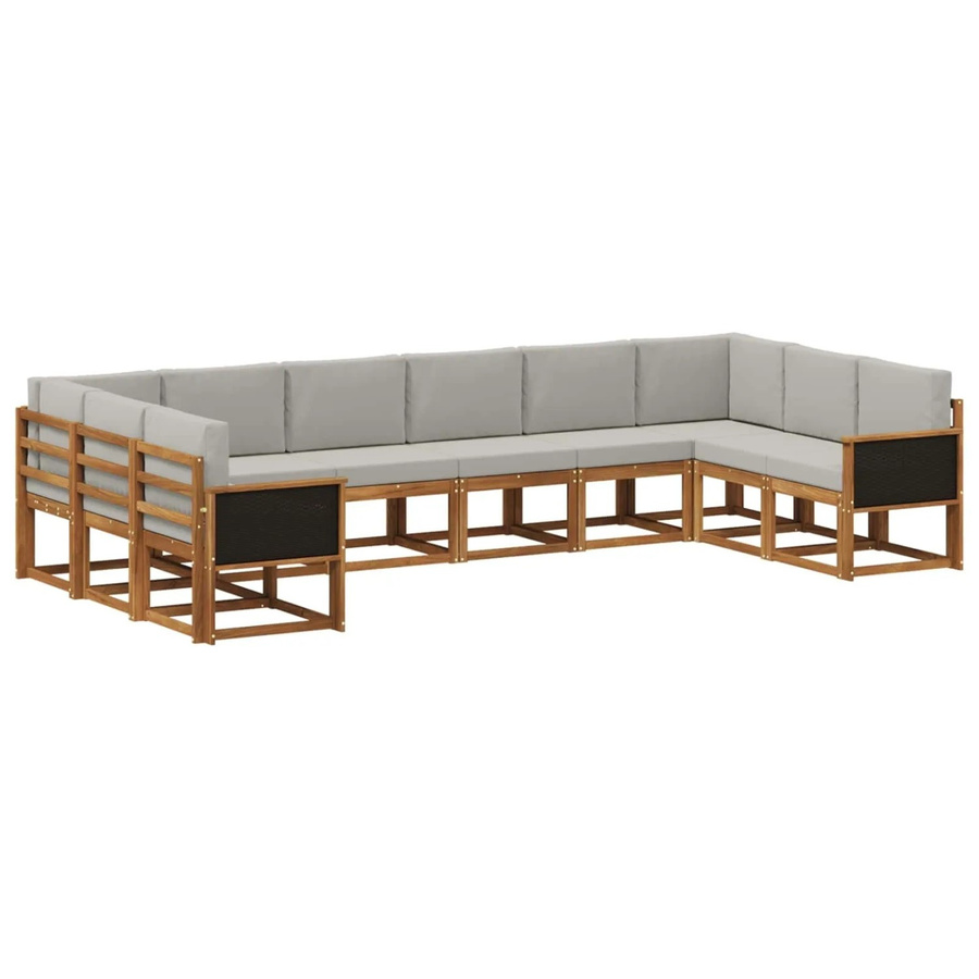 vidaXL Outdoor-Sofagarnitur L-Form aus Akazienholz mit Kissen in Natur und Hellgrau - Bild 2