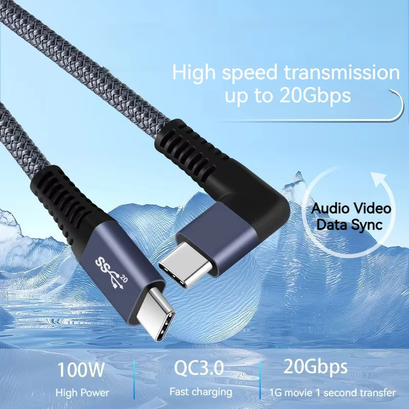 BSN USB-C Datenkabel mit 90 Grad Winkel, USB 3.2 Typ-C auf Typ-C, 100 W PD Schnellladung, 4K bei 60 Hz, Nylon-Geflecht - Bild 3