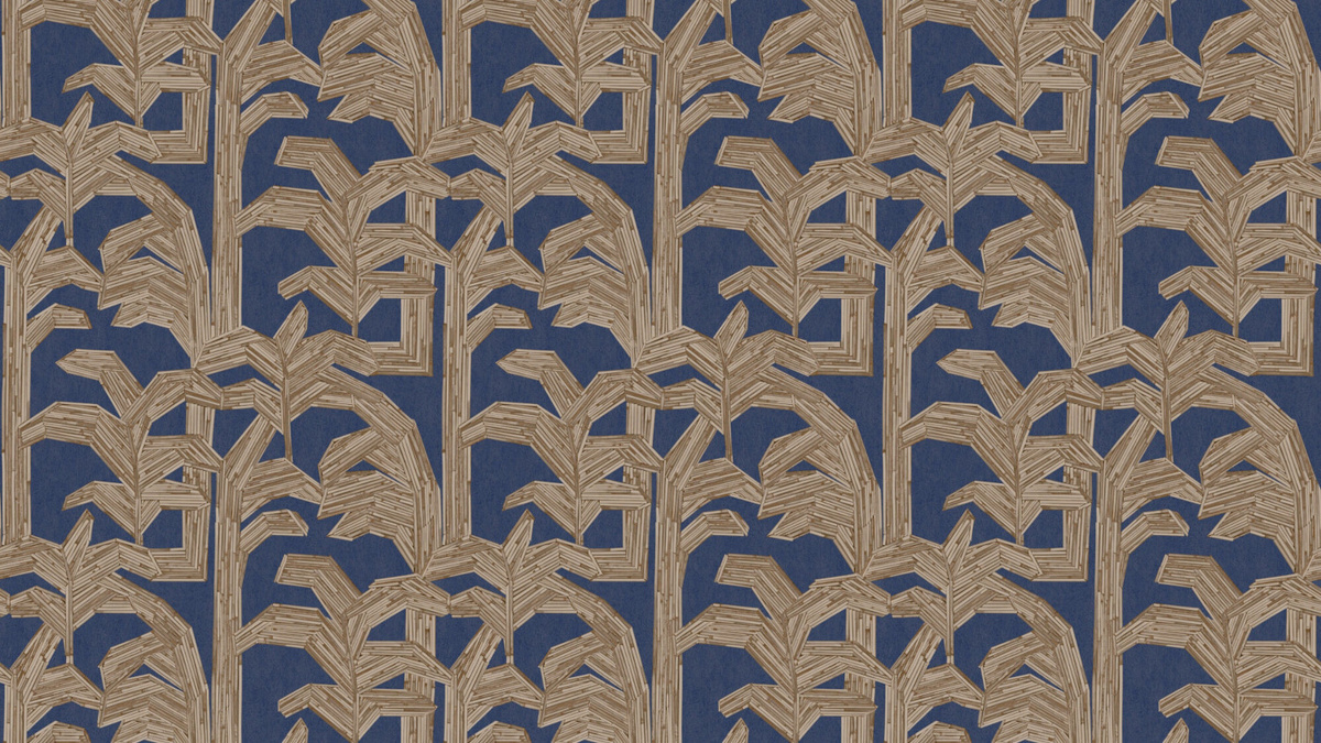 Arte International Wallpaper Kailua Denim in Blau und Beige mit floralem Naturdesign aus Vlies und Vinyl - Bild 1