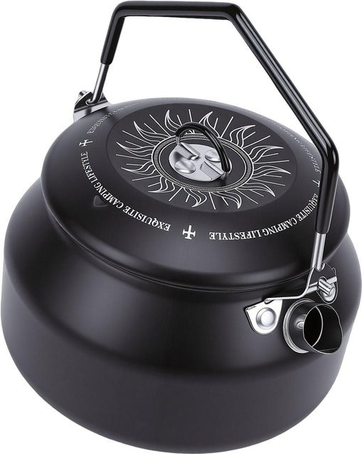 TOMTOP JMS Camping-Kessel aus 304 Edelstahl in Schwarz, 1 l, tragbare Teekanne für Outdoor, Wandern und Kochfeld - Bild 1