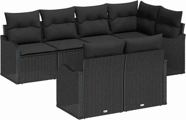vidaXL Garten-Sofa-Set aus Poly-Rattan in Schwarz mit 7-teiliger Polstergarnitur und UV-beständigen Kissen - Bild 1