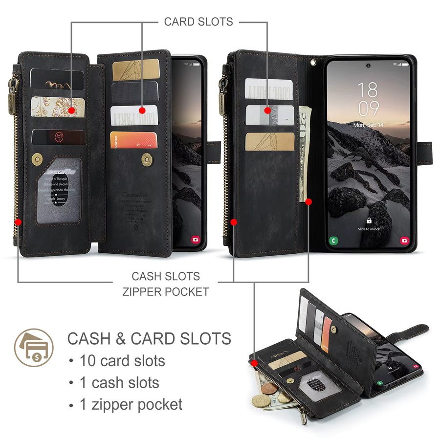 Leder Brieftasche Flip Case für Samsung Galaxy S26 Ultra S25 S24 S23 S22 in Schwarz mit Kartenfächern und Handgelenkband - Bild 4