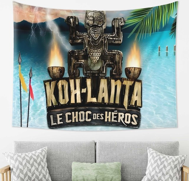 VIKAMA Tiki-Totem-Wandteppich mit tropischem Insel-Motiv und Retro-Stammestatue in Multicolour - Bild 1