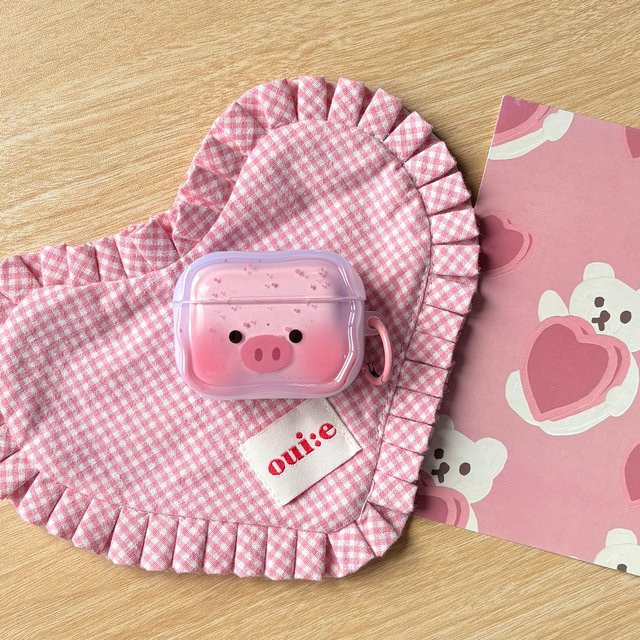 Schutzhülle für Apple AirPods (1, 2, 3, 4, Pro 2, Pro 3) mit Cartoon-Schwein-Design und Tinten-Spritzmuster in Rosa inklusive Ringabdeckung - Bild 1